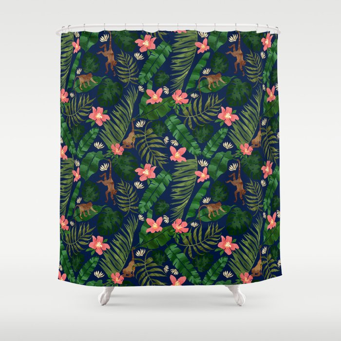 Tropical Garden - Dark Blue Shower Curtain Gallery Image 1