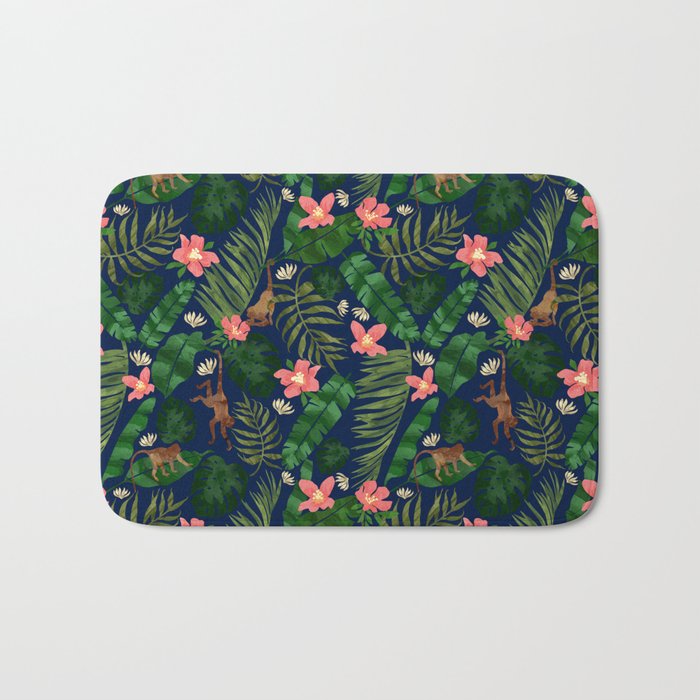 Tropical Garden - Dark Blue Bath Mat Gallery Image 1