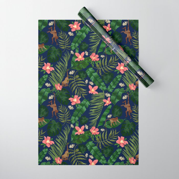 Tropical Garden - Dark Blue Wrapping Paper Gallery Image 1