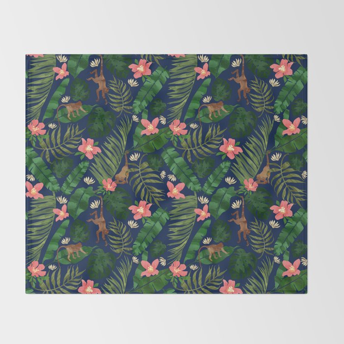 Tropical Garden - Dark Blue Throw Blanket Gallery Image 2