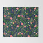 Tropical Garden - Dark Blue Throw Blanket Gallery Image 2