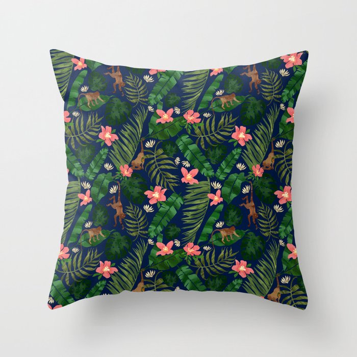 Tropical Garden - Dark Blue Throw Pillow Gallery Image 6