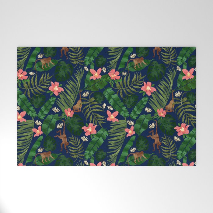 Tropical Garden - Dark Blue Welcome Mat Gallery Image 1
