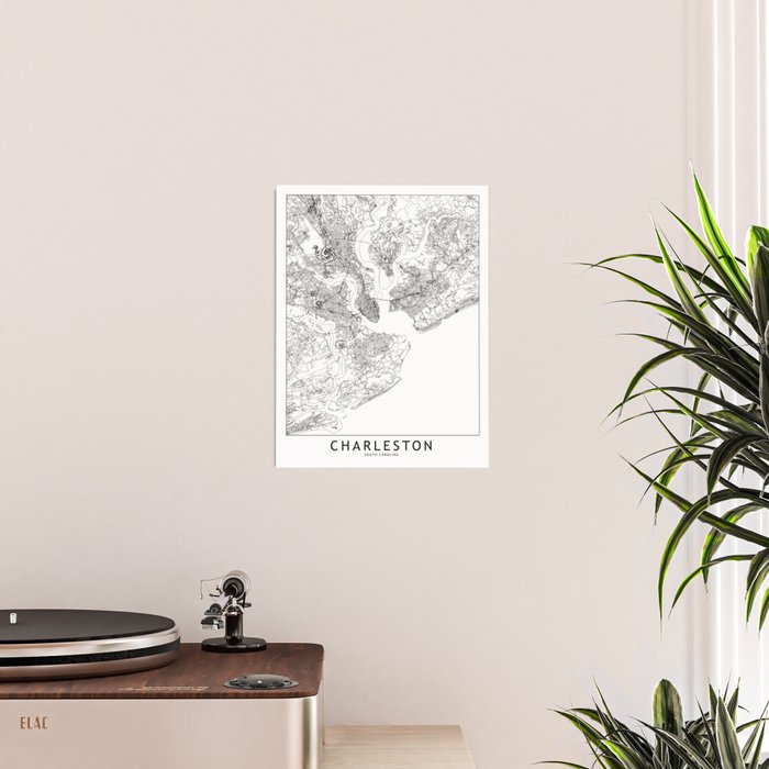 Charleston White Map Poster Gallery Image 2
