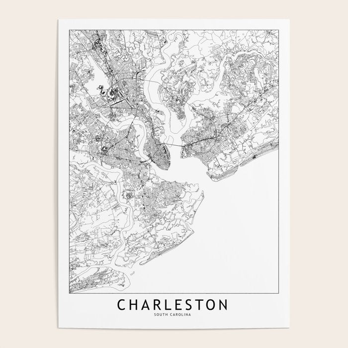 Charleston White Map Poster Gallery Image 4