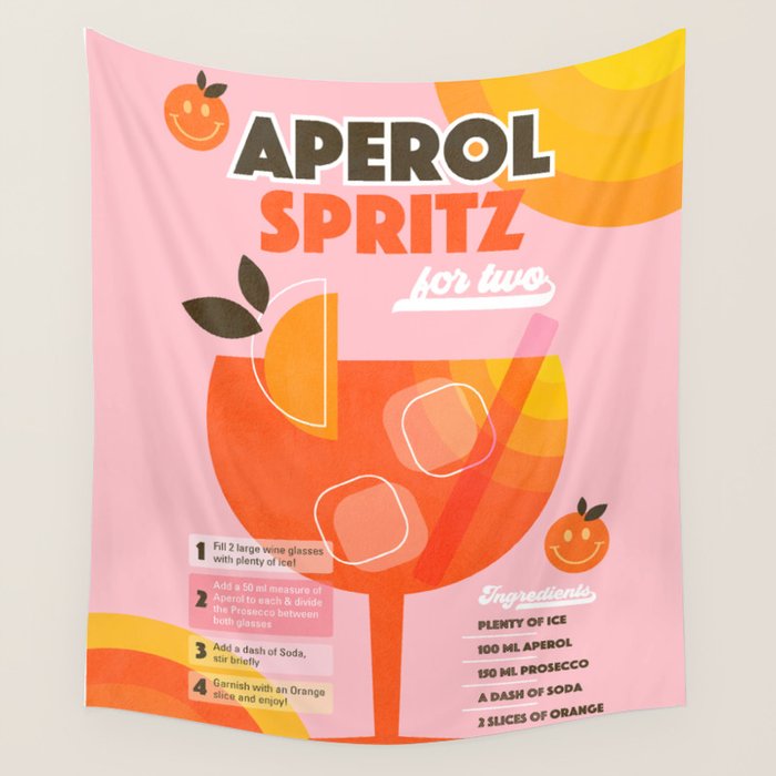 Retro Cocktail Nº1 Aperol Spritz Wall Tapestry Gallery Image 4