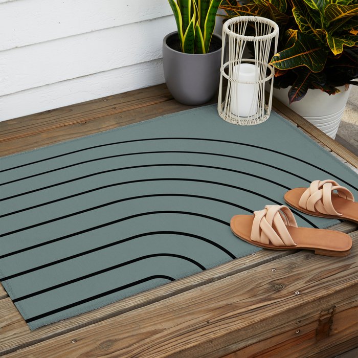Minimal Arch XLV Neutral Teal Modern Geometric Lines Outdoor Rug Gallery Image 2