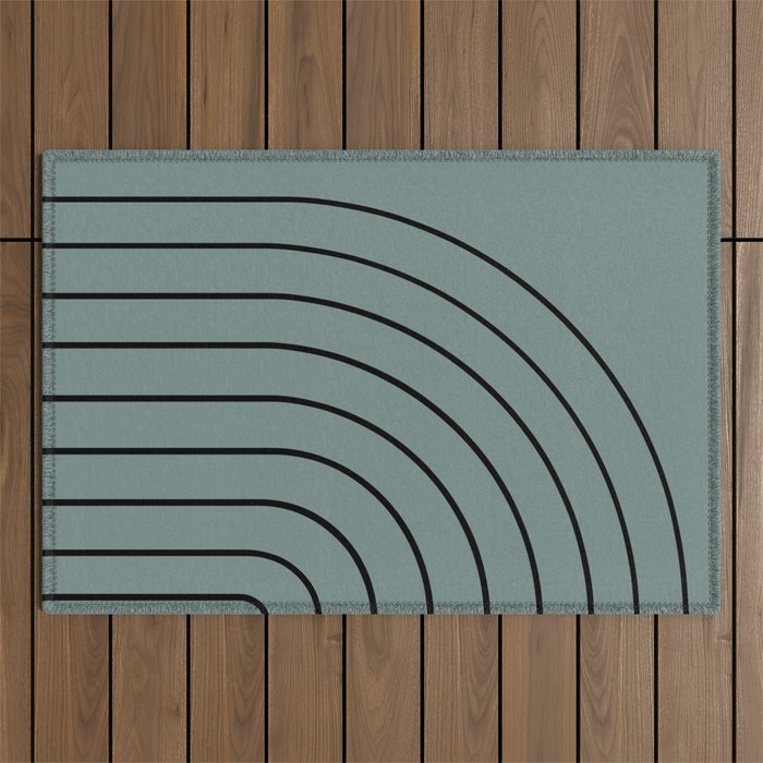 Minimal Arch XLV Neutral Teal Modern Geometric Lines Outdoor Rug Gallery Image 1