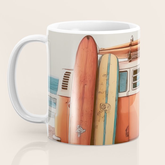Surf Van I - Vintage Coastal Adventure Print Coffee Mug Gallery Image 3