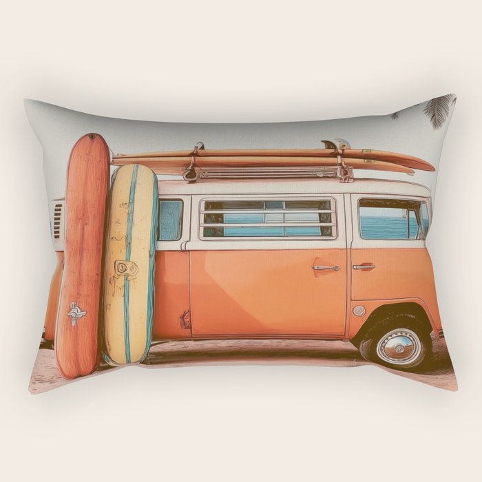 Surf Van I - Vintage Coastal Adventure Print Rectangular Pillow Gallery Image 2
