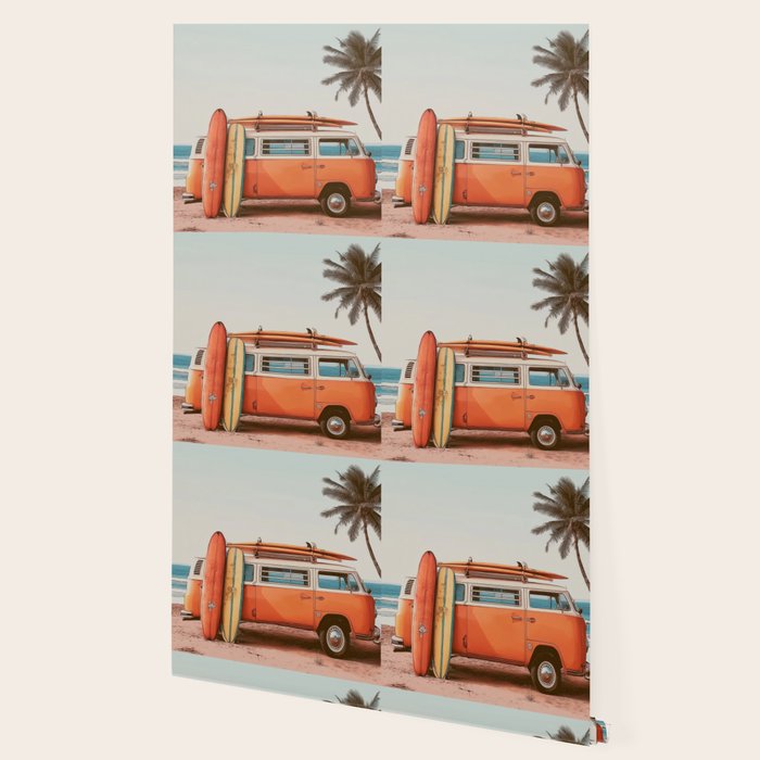 Surf Van I - Vintage Coastal Adventure Print Wallpaper Gallery Image 2