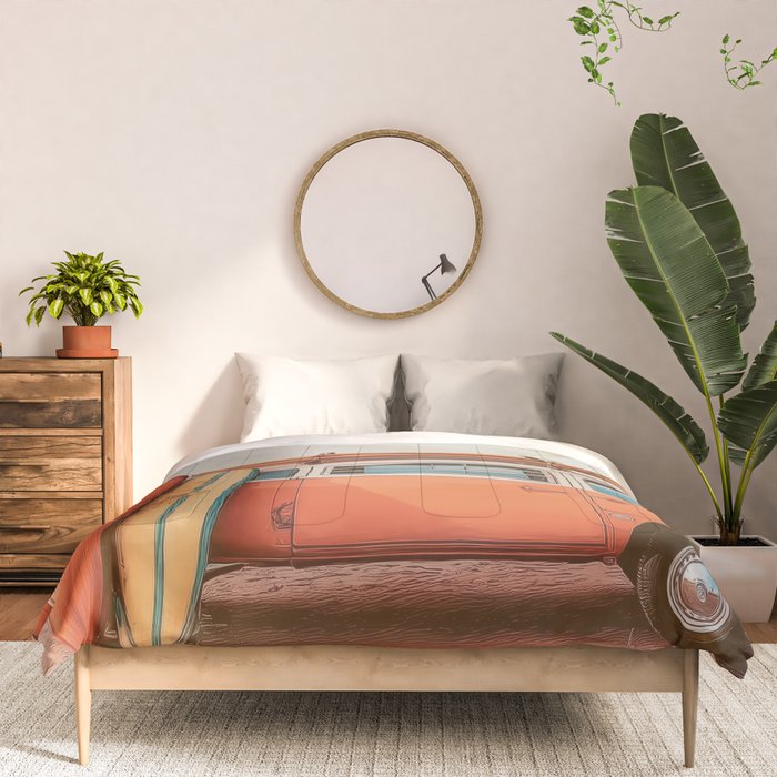 Surf Van I - Vintage Coastal Adventure Print Comforter Gallery Image 3