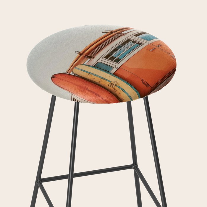 Surf Van I - Vintage Coastal Adventure Print Stool Gallery Image 2