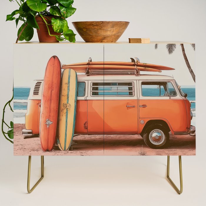 Surf Van I - Vintage Coastal Adventure Print Credenza Gallery Image 1
