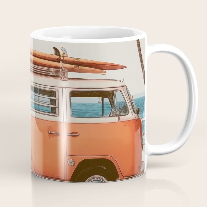 Surf Van I - Vintage Coastal Adventure Print Coffee Mug Gallery Image 1