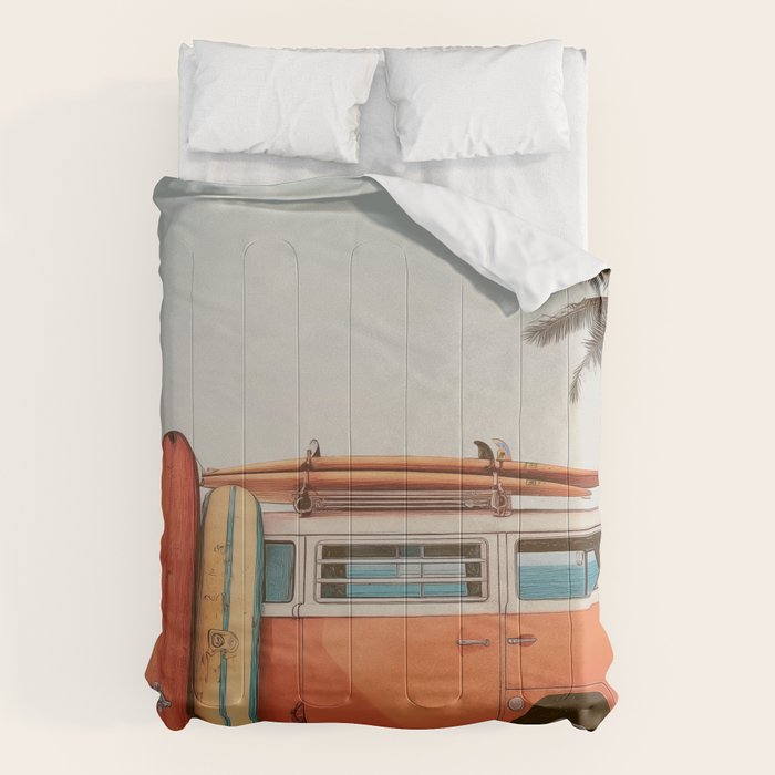 Surf Van I - Vintage Coastal Adventure Print Comforter Gallery Image 6