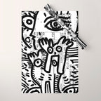 Creatures Graffiti Black and White on French Train Ticket Wrapping Paper Gallery Image 1