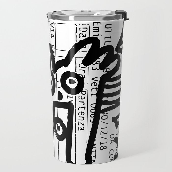 Creatures Graffiti Black and White on French Train Ticket Travel Mug Gallery Image 2