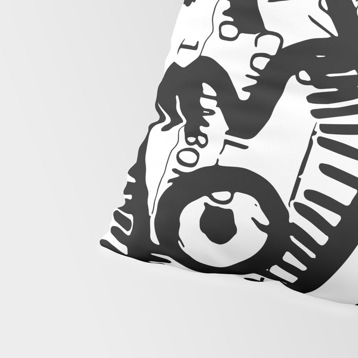 Creatures Graffiti Black and White on French Train Ticket Pillow Sham Gallery Image 4