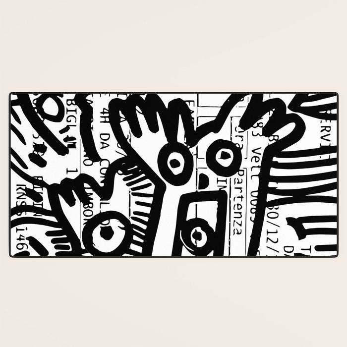 Creatures Graffiti Black and White on French Train Ticket Desk Mat Gallery Image 3