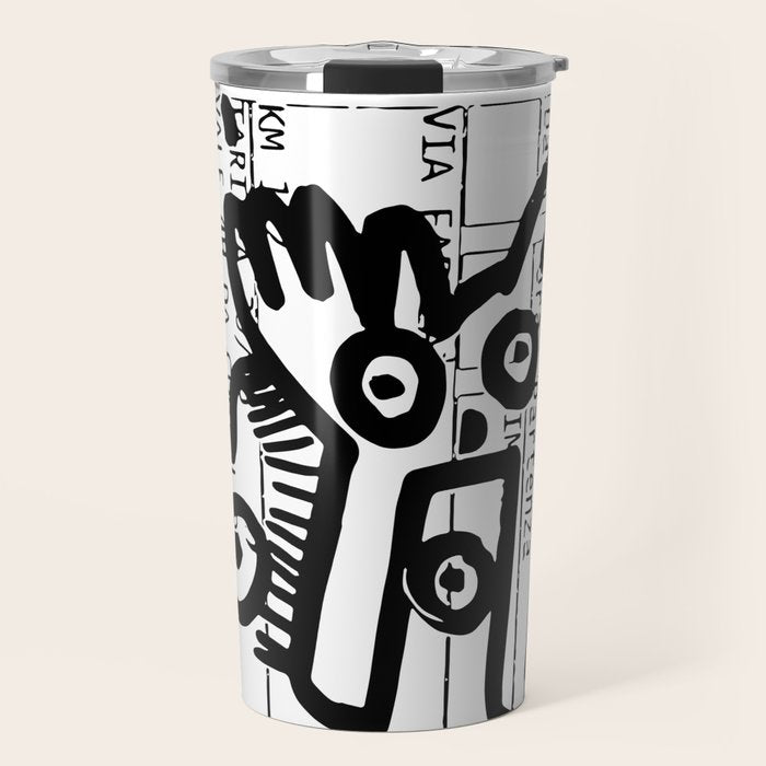 Creatures Graffiti Black and White on French Train Ticket Travel Mug Gallery Image 1