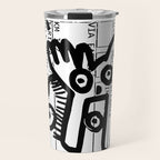 Creatures Graffiti Black and White on French Train Ticket Travel Mug Gallery Image 1
