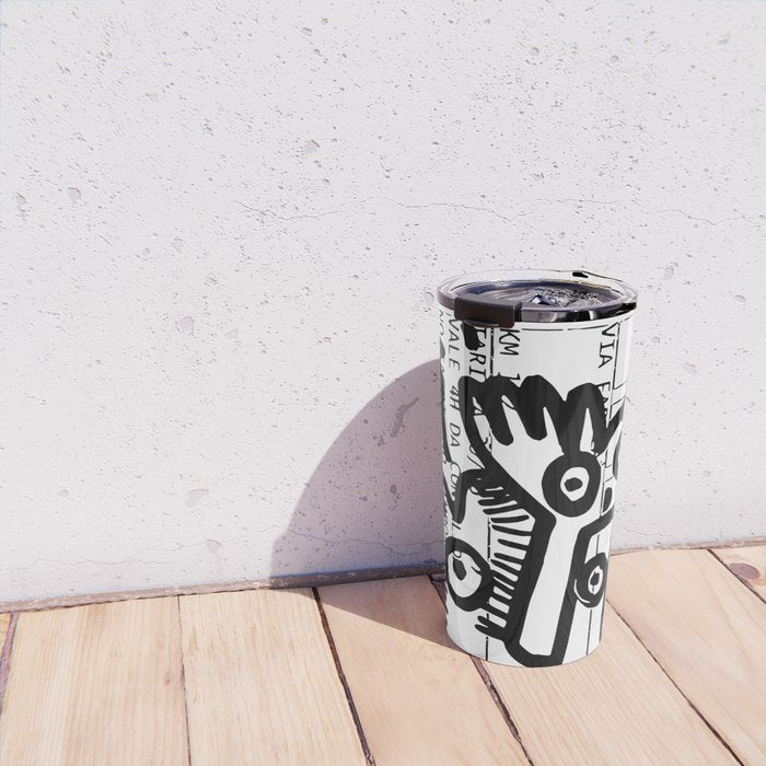 Creatures Graffiti Black and White on French Train Ticket Travel Mug Gallery Image 4