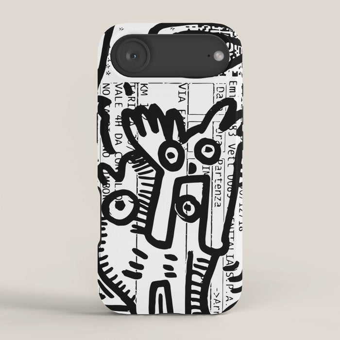 Creatures Graffiti Black and White on French Train Ticket iPhone Case Gallery Image 2