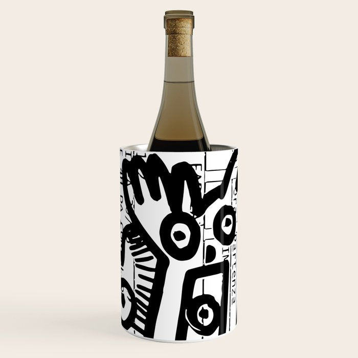 Creatures Graffiti Black and White on French Train Ticket Wine Chiller Gallery Image 1