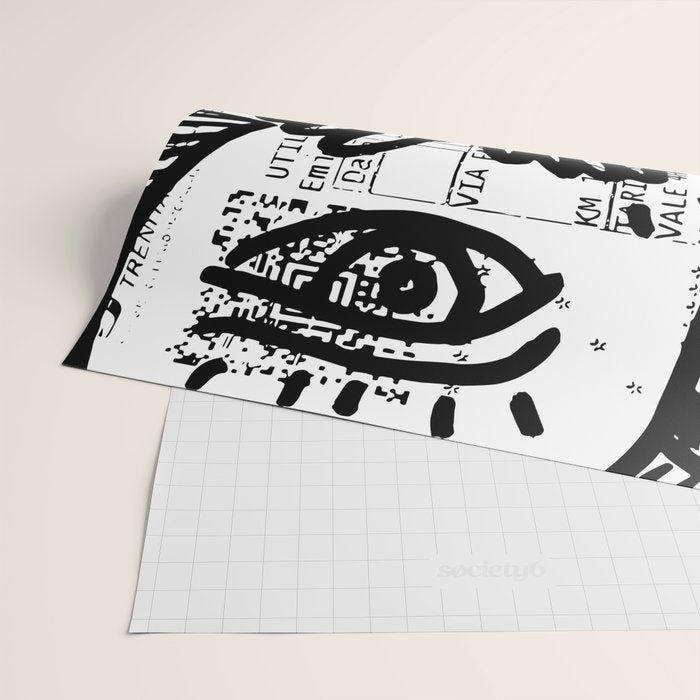 Creatures Graffiti Black and White on French Train Ticket Wrapping Paper Gallery Image 2