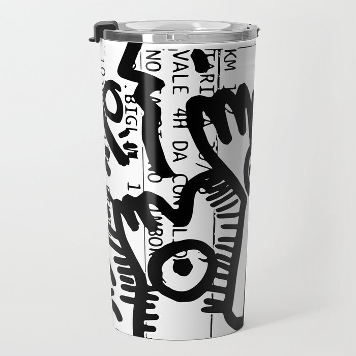 Creatures Graffiti Black and White on French Train Ticket Travel Mug Gallery Image 3