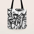 Creatures Graffiti Black and White on French Train Ticket Tote Bag Gallery Image 1