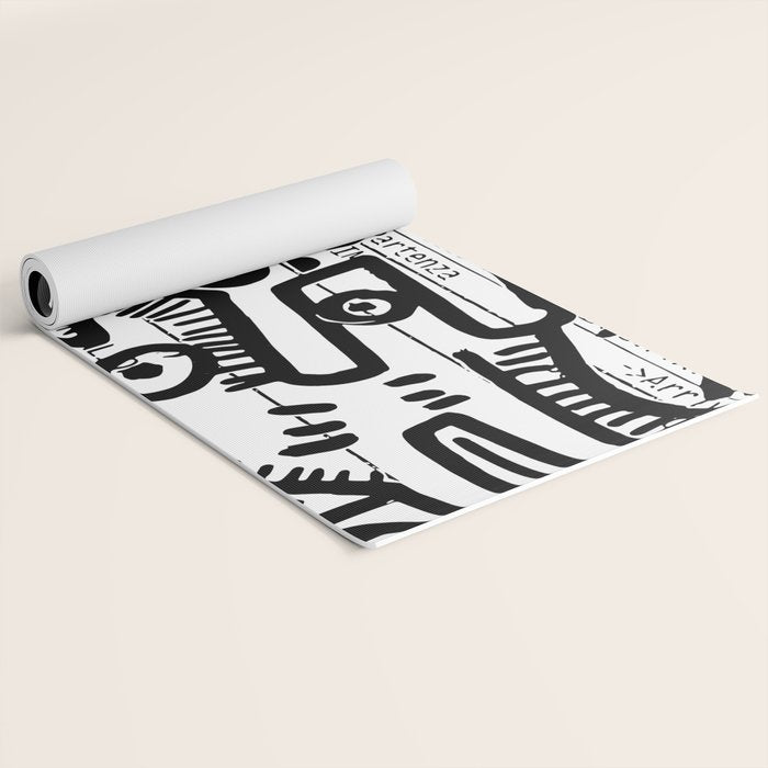 Creatures Graffiti Black and White on French Train Ticket Yoga Mat Gallery Image 2
