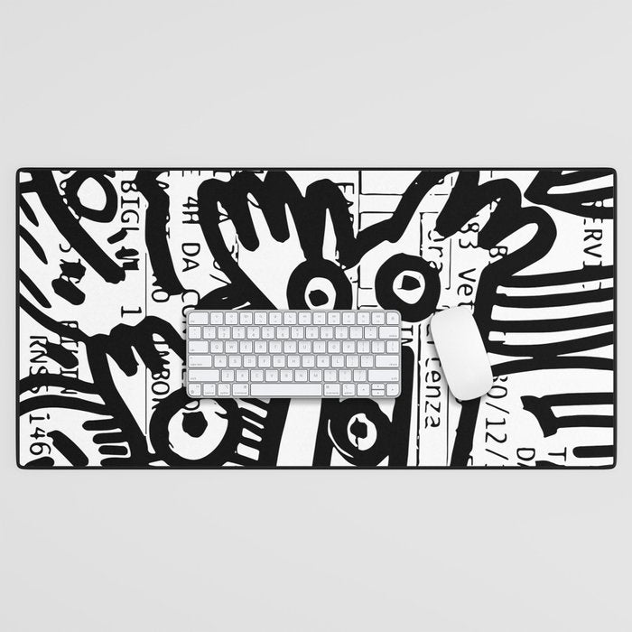 Creatures Graffiti Black and White on French Train Ticket Desk Mat Gallery Image 1