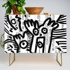 Creatures Graffiti Black and White on French Train Ticket Credenza Gallery Image 1