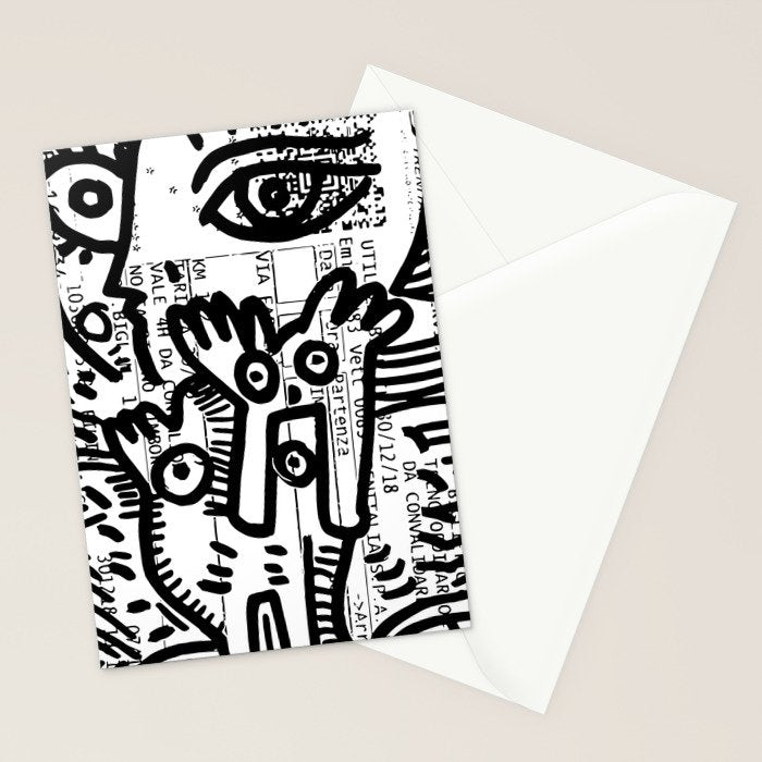 Creatures Graffiti Black and White on French Train Ticket Stationery Card Gallery Image 2