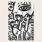 Creatures Graffiti Black and White on French Train Ticket Cutting Board Gallery Image 1