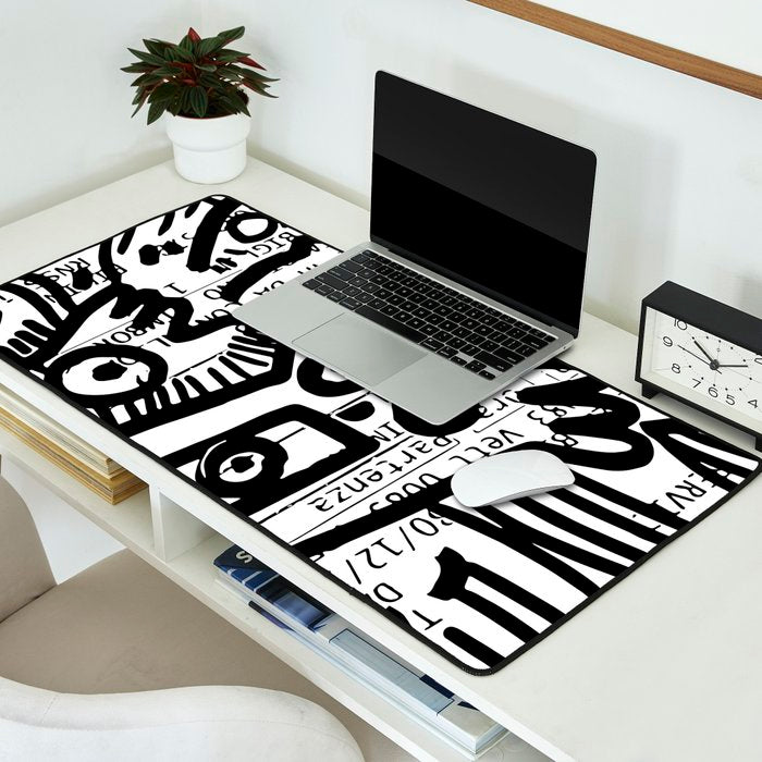 Creatures Graffiti Black and White on French Train Ticket Desk Mat Gallery Image 2
