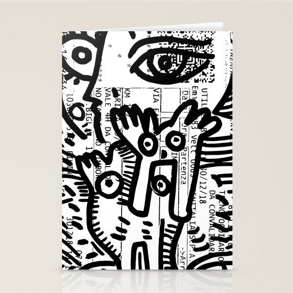 Creatures Graffiti Black and White on French Train Ticket Stationery Card Gallery Image 2