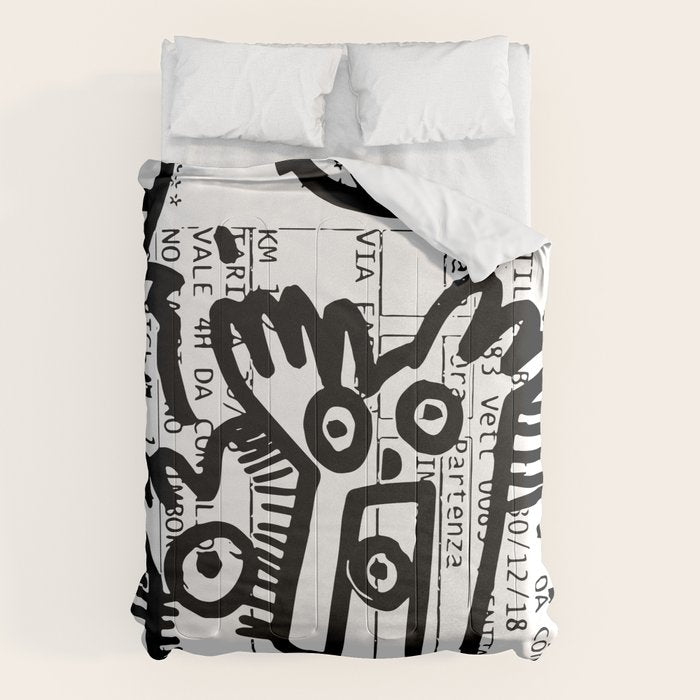 Creatures Graffiti Black and White on French Train Ticket Comforter Gallery Image 6
