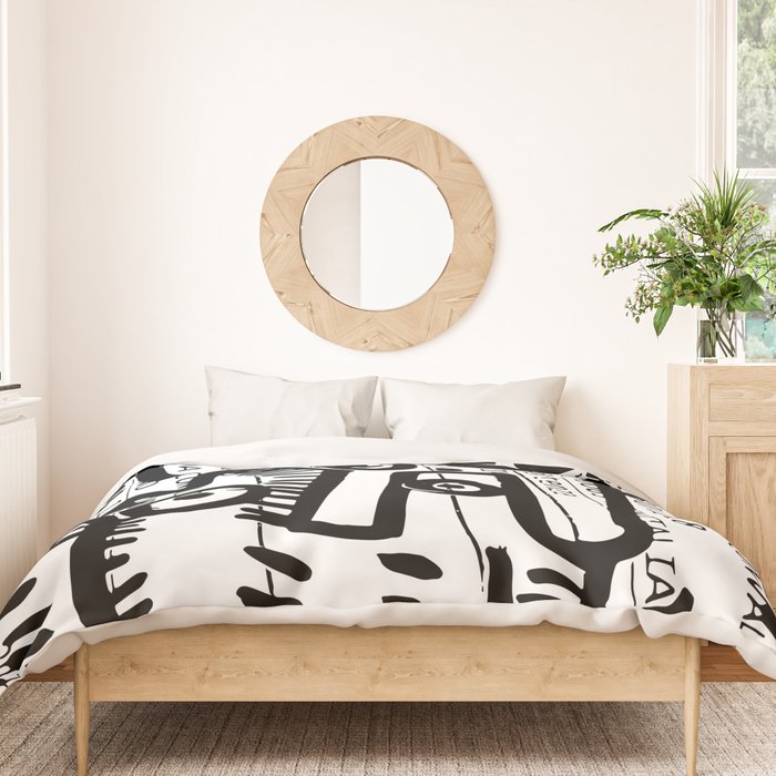 Creatures Graffiti Black and White on French Train Ticket Duvet Cover Gallery Image 3