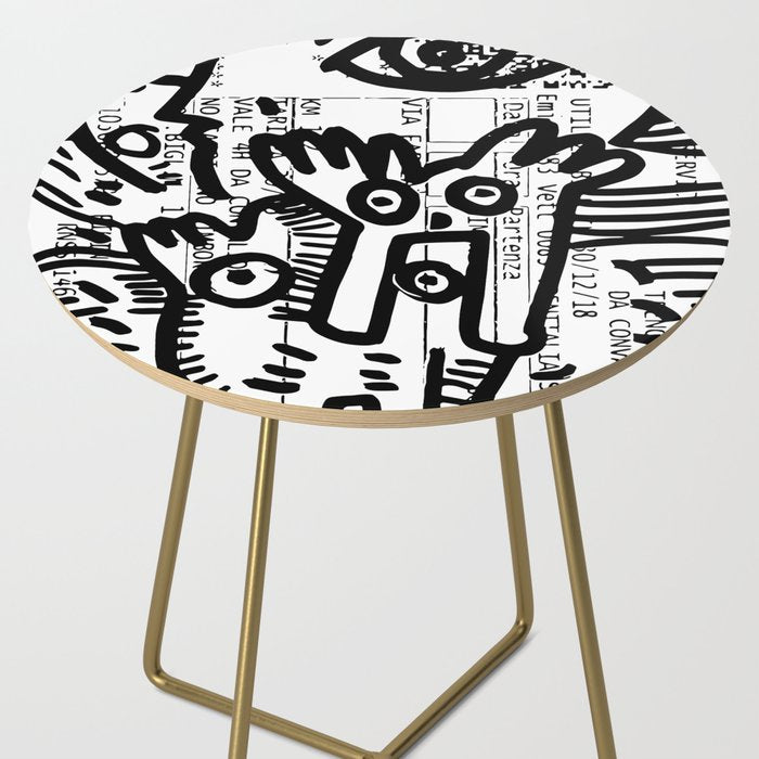 Creatures Graffiti Black and White on French Train Ticket Side Table Gallery Image 2