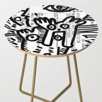Creatures Graffiti Black and White on French Train Ticket Side Table Gallery Image 2