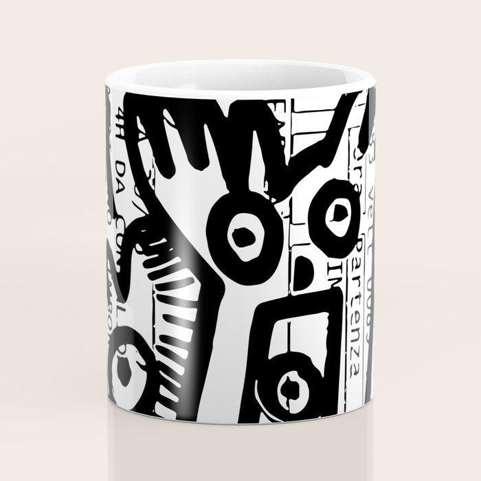 Creatures Graffiti Black and White on French Train Ticket Coffee Mug Gallery Image 4