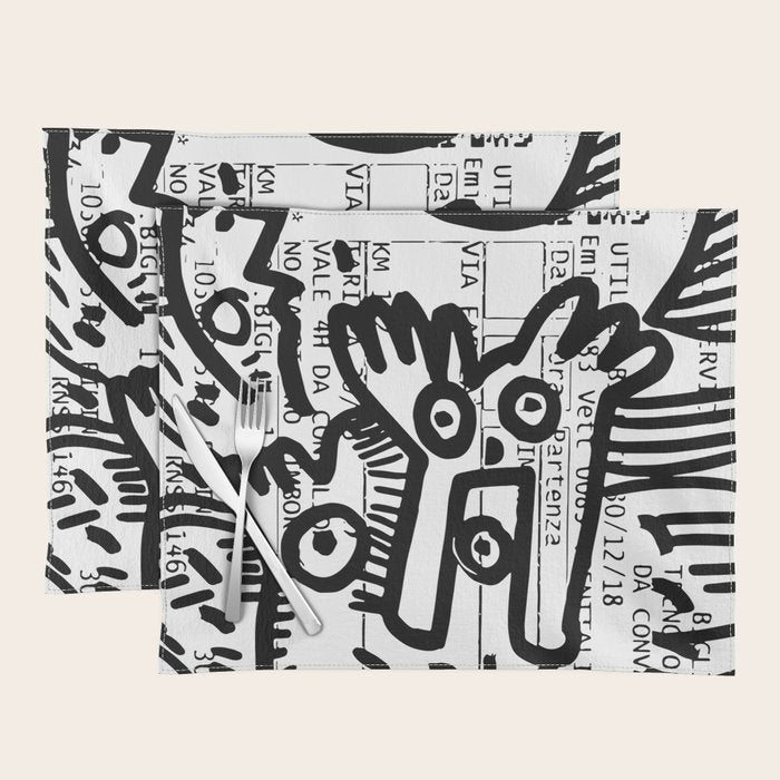 Creatures Graffiti Black and White on French Train Ticket Placemat Gallery Image 1
