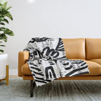Creatures Graffiti Black and White on French Train Ticket Throw Blanket Gallery Image 1