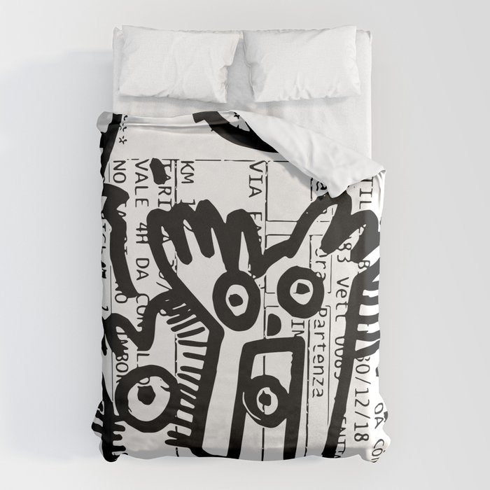 Creatures Graffiti Black and White on French Train Ticket Duvet Cover Gallery Image 6