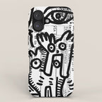 Creatures Graffiti Black and White on French Train Ticket iPhone Case Gallery Image 1
