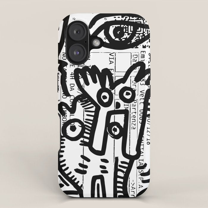 Creatures Graffiti Black and White on French Train Ticket iPhone Case Gallery Image 1