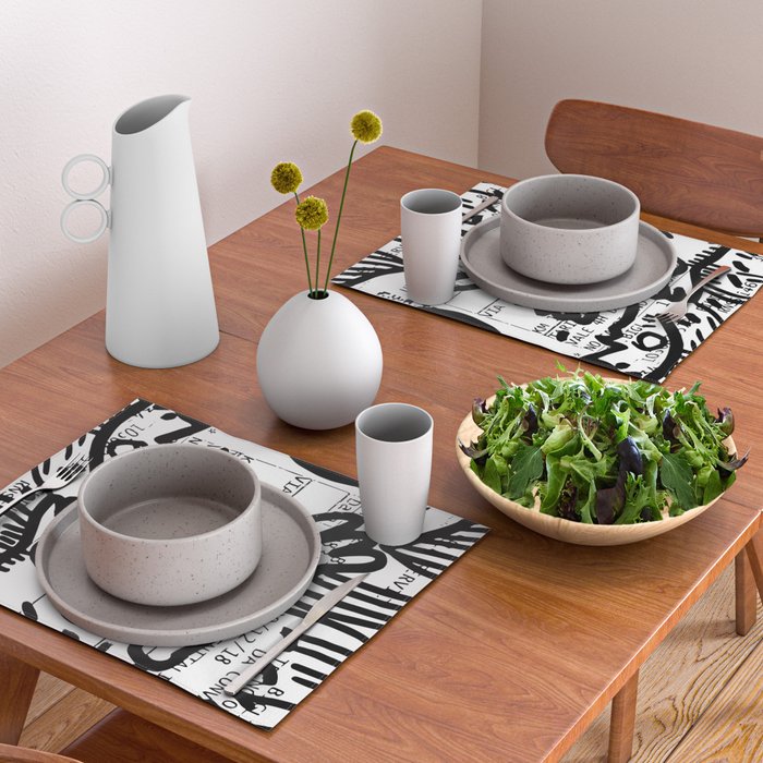 Creatures Graffiti Black and White on French Train Ticket Placemat Gallery Image 2